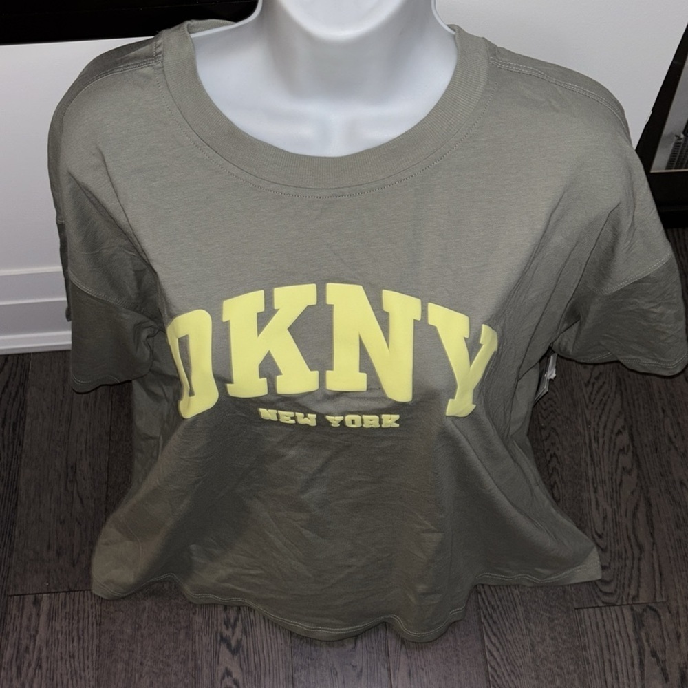 DKNY Olive Oversized T-Shirt with Yellow Print